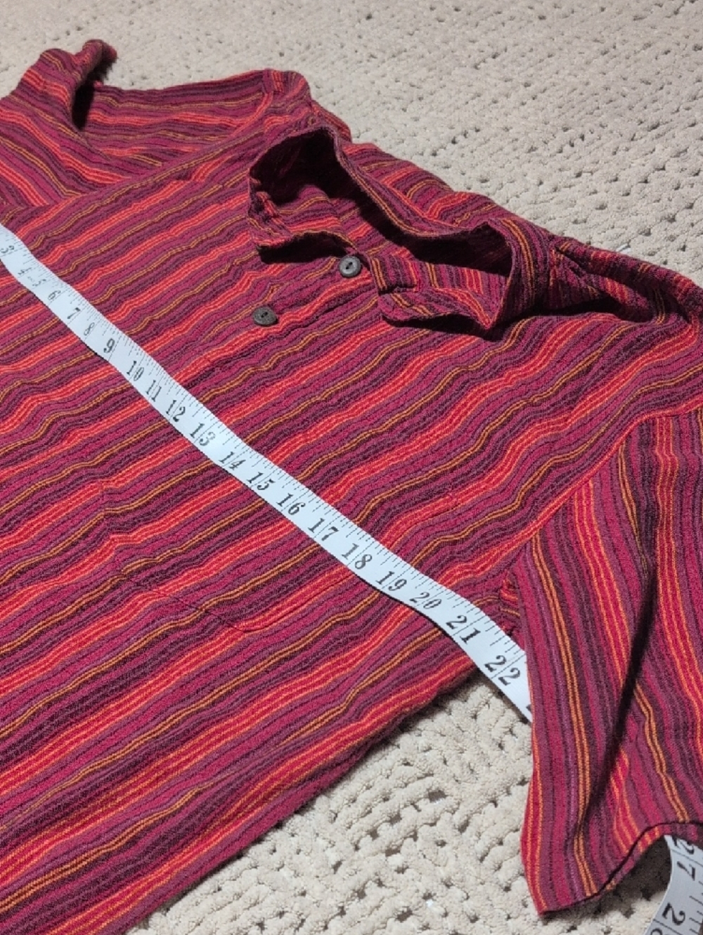 384- Namaste Fair Trade Men's Red Striped Short-Sleeve Shirt - Picture 6 of 6